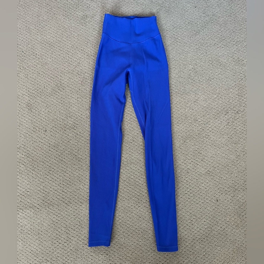 Blue Ribbed Leggings